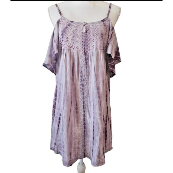 Socialite Purple Tie-Dye Crochet Cold Shoulder Dress Size M - Picture 1 of 5